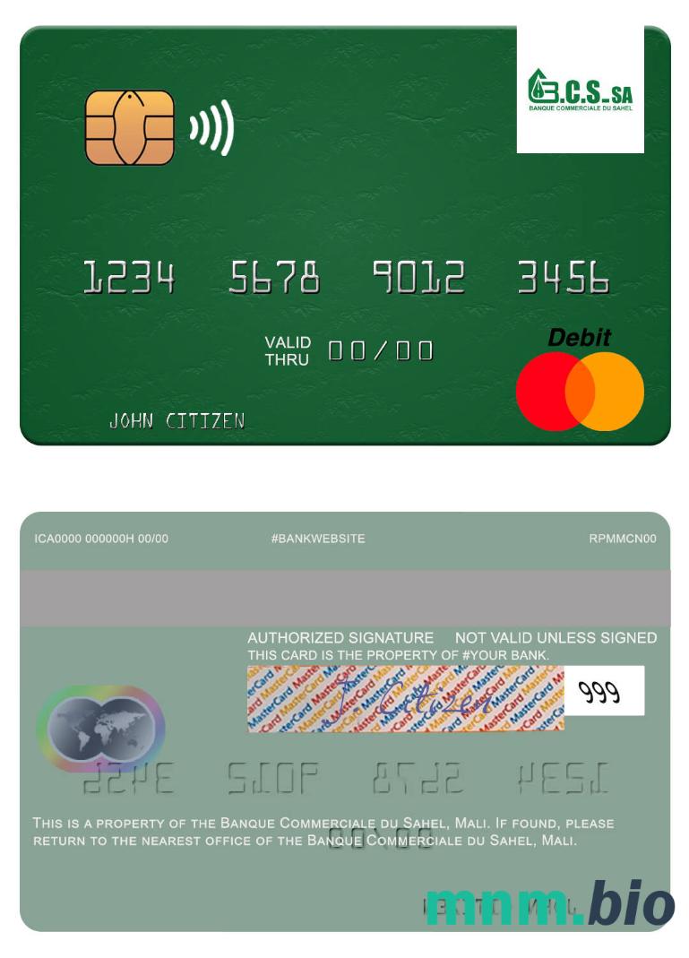Mali Banque Commerciale du Sahel przykład karty mastercard w formacie PSD